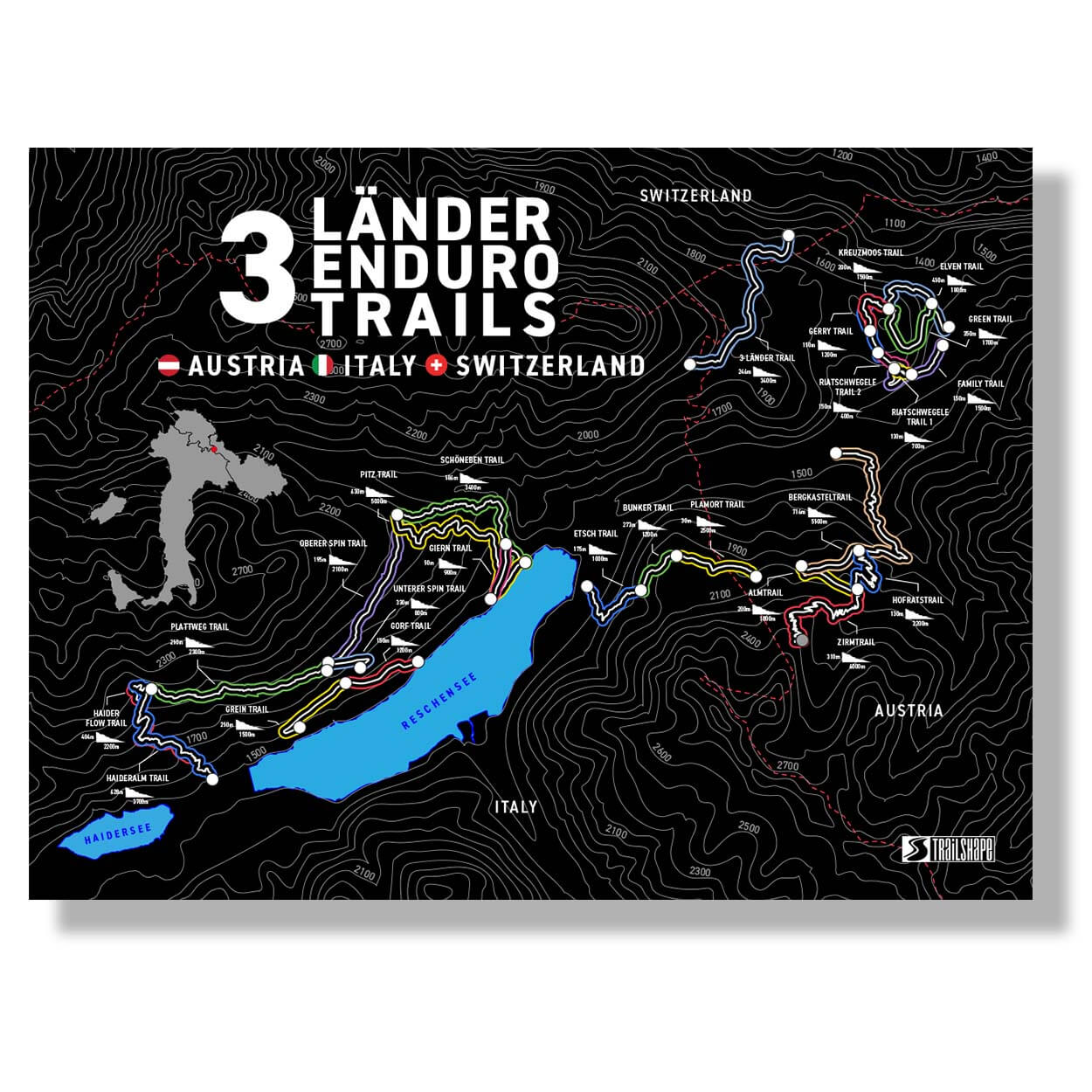 3 länder tour mountainbike 3-Länder Enduro Trails Poster - Perfekt für Mountainbike Fans